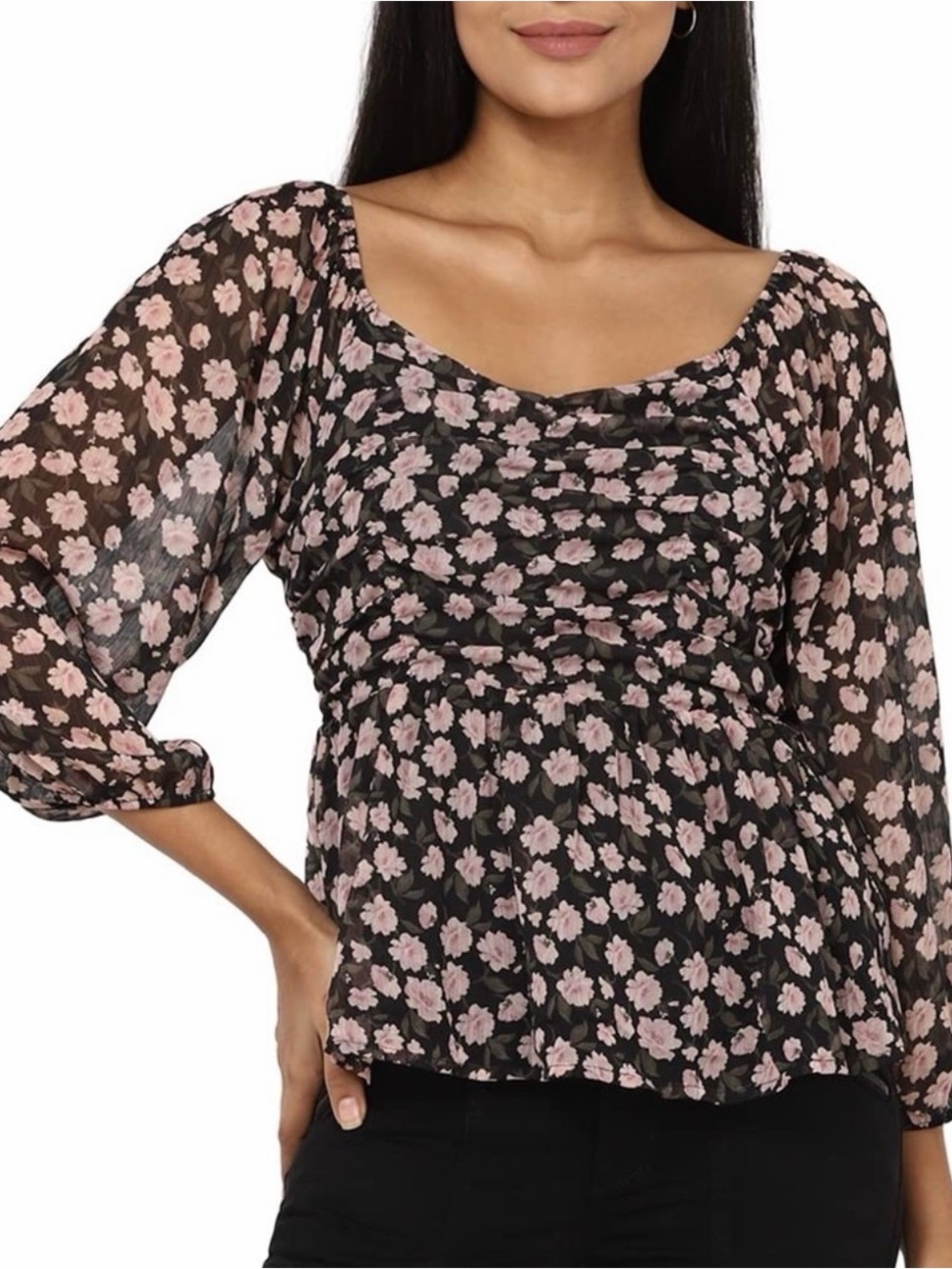 AE Chiffon Ruched Babydoll Top Size XS